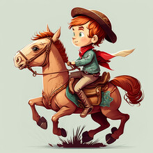 Little Boy Riding Horse - Illustration - Generative A