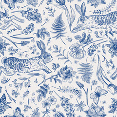 Poster - Seamless pattern with rabbits