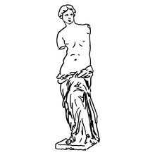 Venus De Milo. Famous Marble Statue Of The Greek Goddess Aphrodite. Hand Drawn Linear Doodle Rough Sketch. Black Silhouette On White Background.