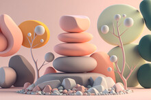 3d Render Of Zen Stones And Flowers Made By Generative Ai
