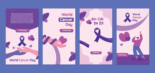 world cancer day flat design icon set health care and social media story for vector illustration tem