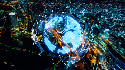 Aufkleber - Modern city and global communication network concept.