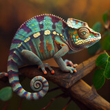 Fototapeta Zwierzęta - Striped Chameleon generative ai