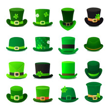 Set Vector Illustration Of Green Hat Patrick Day