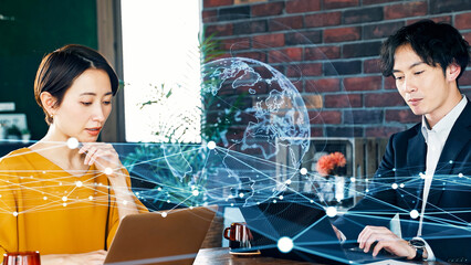 Poster - Global communication network concept. Worldwide business. Human resources.