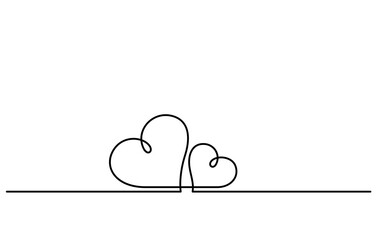 Wall Mural - two hearts in continuous line drawing romanticism minimal style