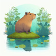 a cute capybara with big eyes in the nature