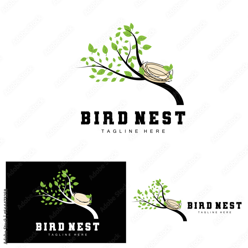 Bird's Nest Logo Design, Bird House Vector For Eggs, Bird Tree Logo ...