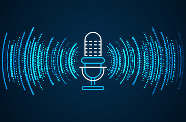 Wall Mural - Podcast concept. Microphone with voice recording wave. Future technology