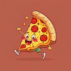 Wall Mural - happy cartoon pizza running