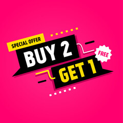 buy 2 get 1 free, banner. sale banners design template. special offer buy 2 get 1 free. flat style v