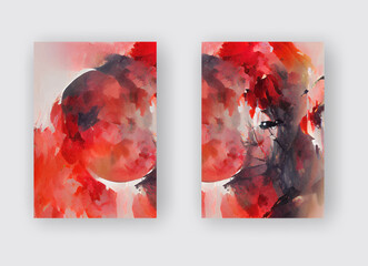 Wall Mural - Black red ink brush stroke backgrounds set. Japanese style.