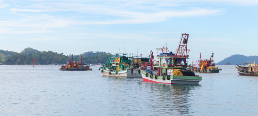 Wall Mural - Kota Kinabalu, Malaysia. Landscape with colorful fishing boats