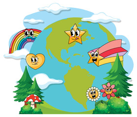 Poster - Earth globe with funny cartoon characters