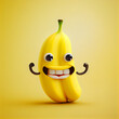 © Julian - 3D Banana smiling on a yellow background. generative ai