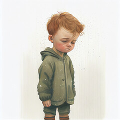 Cute sad little boy. Generative ai