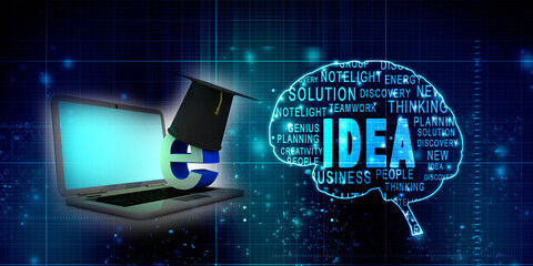 Wall Mural - 3d illustration education concept concept .e mail sign with graduate cap on laptop
