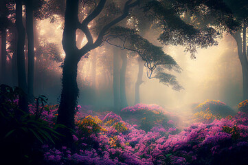 Poster - magical misty morning in the forest