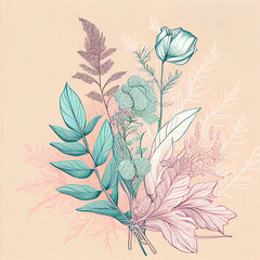 Wall Mural - Drawing of flowers in a stroke style, pastel background