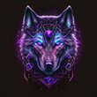 Neon wolf face with purple flowers. Fits the logo