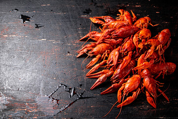 Poster - A bunch of boiled crayfish on the table. 