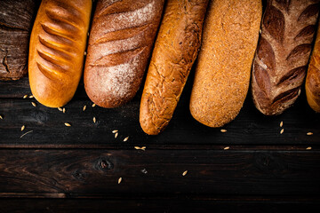 Poster - Different types of fresh crispy bread. 