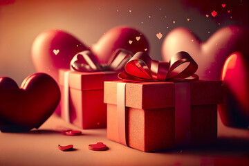 Wall Mural - Red presents & hearts made by generative ai