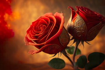 Wall Mural - Roses with ornate design made by generative ai