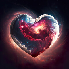 Wall Mural - Heart in outer space made of nebulas made by generative ai