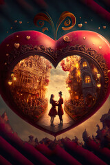 Wall Mural - Couple inside Decorated heart made by generative ai