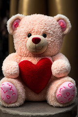 Wall Mural - Pink fuzzy teddy bear holding heart made by generative ai