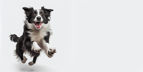 Happy running  black and white border collie dog  made with Generative AI