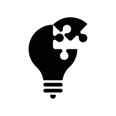 Wall Mural - Light bulb with puzzle icon design. Innovation, Inspiration, Think, Idea Lamp Symbol. Lightbulb and Game Solution Concept. vector illustration