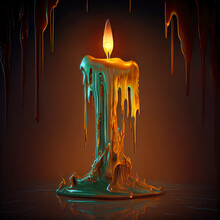 Large  Colorful Melting Candle Against Dark Background Made With Generative AI