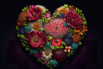 Wall Mural - Heart made up of various flowers made by generative ai