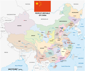  Color map of administrative divisions of China with flag