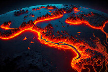 Streams Of Burning Lava Texture Spread Over Earth's Surface