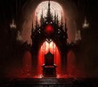 © QuietWord - illustration of throne hall with a throne in hell Generative Ai
