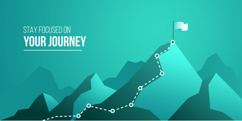 business journey concept vector illustration of a mountain with path and a flag at the top, route to