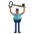 © Overlay - 3D illustration. Illustration of 3D cartoon character of a cute police officer holding a key. wearing a funny costume. showing a funny laugh. 3D Cartoon Character