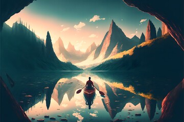 Canvas Print - Kayaking in the lake.