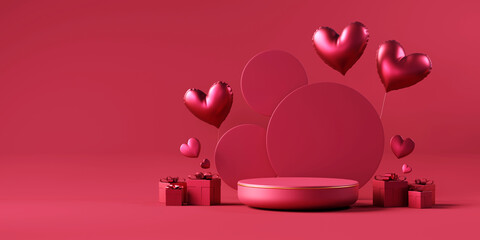 Valentine's day stage podium mock up with heart product display showcase 3d rendering