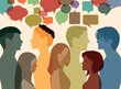© Hope - People communicate with each other. An image of a crowd talking and a speech bubbles. Several people are talking. Vector Illustration