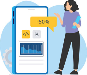 analytics mobile application vector illustration, Data Analysis app, business application, finance and mobile web design concept illustration, Mobile Application Layout vector illustration
