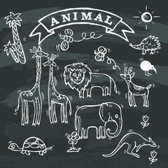 Hand Drawn animal on black board