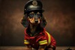 dachshund dog in a fireman suit and outfit illustration generative ai