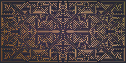 Vector abstract geometric golden background. Art deco wedding, party pattern, geometric ornament, linear style with leaves and flowers. Horizontal orientation luxury, fancy decoration element.
