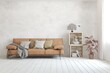 © AntonSh - White living room with sofa. Scandinavian interior design. 3D illustration
