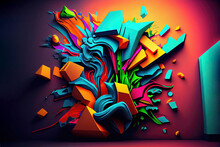 Exploding Geometry As Abstract Graffiti Art Background (Generative AI)