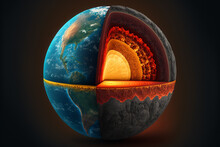 Layers Of The Planet Earth And The Core. Ai Generated Art